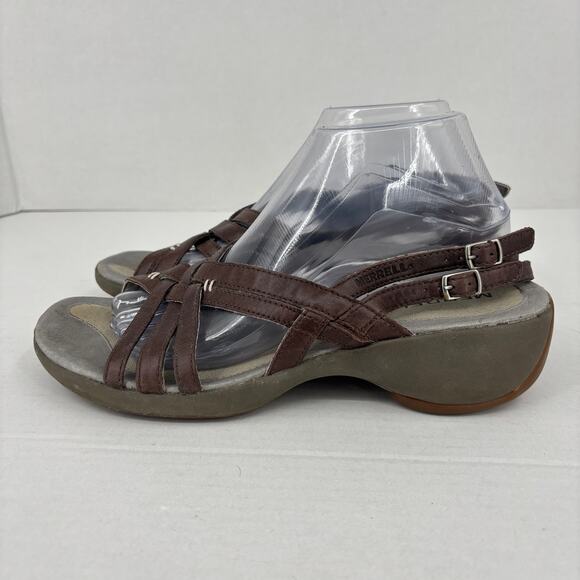 Merrell Sandals Womens Size 10 Brown Leather Sundial Braid Strappy Slingback - Picture 4 of 10